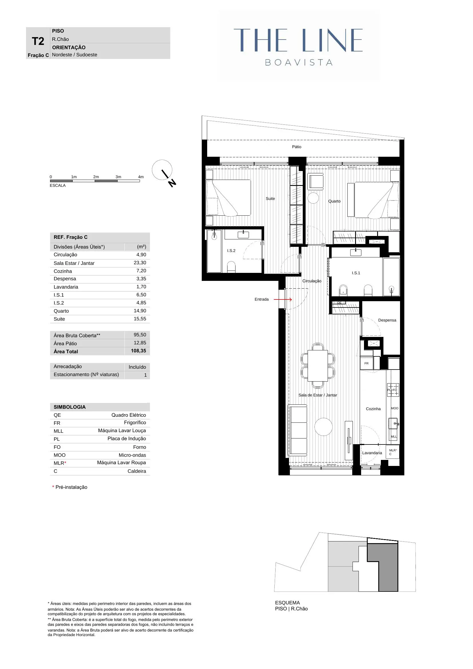 Planta T2 fração RC com patio