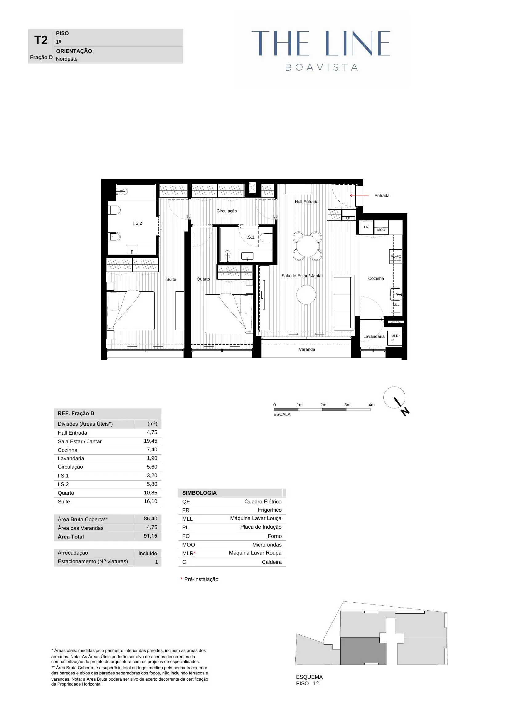 Planta T2 piso 1 com varanda