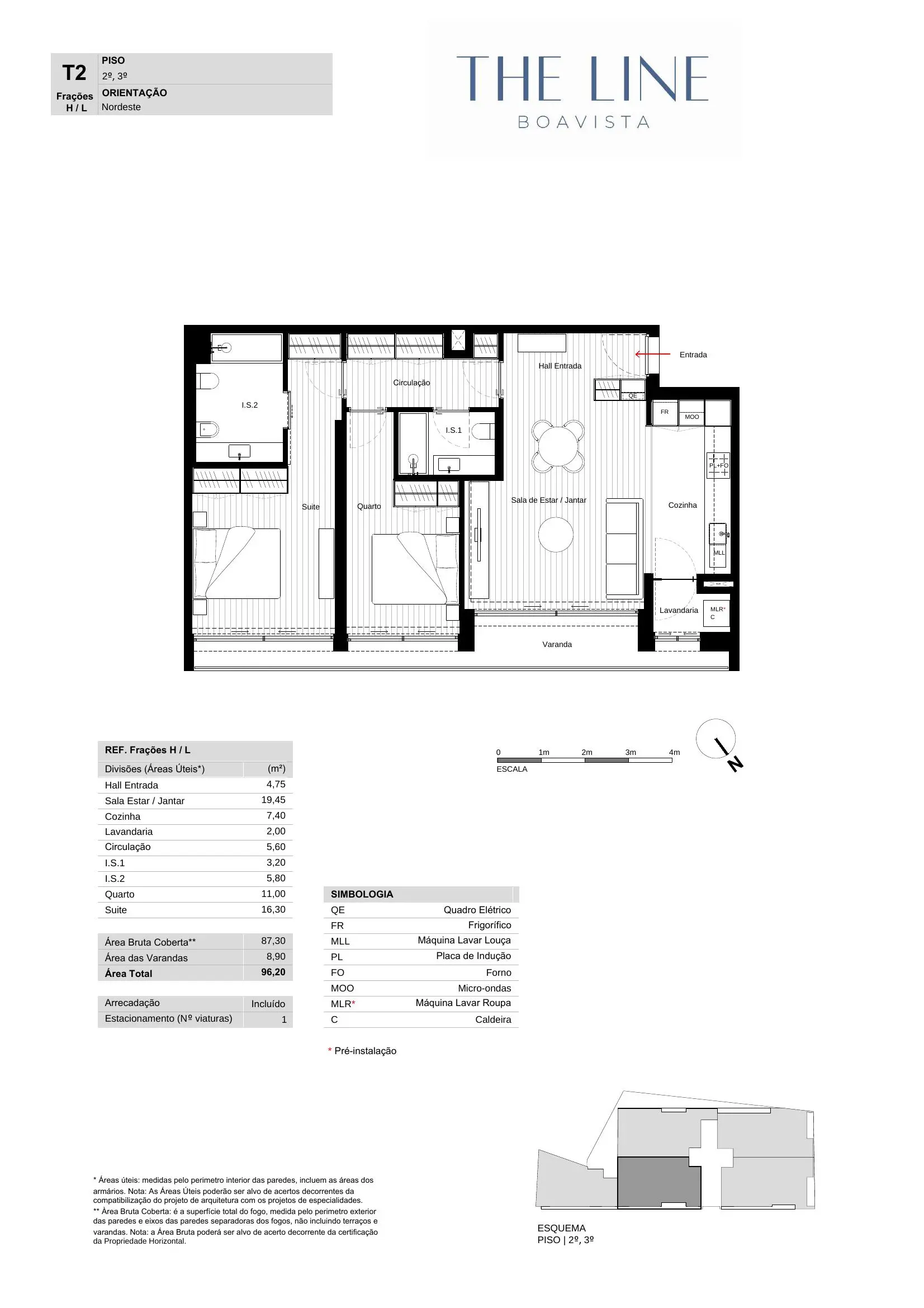 Planta T2 piso 2 e 3 nordeste