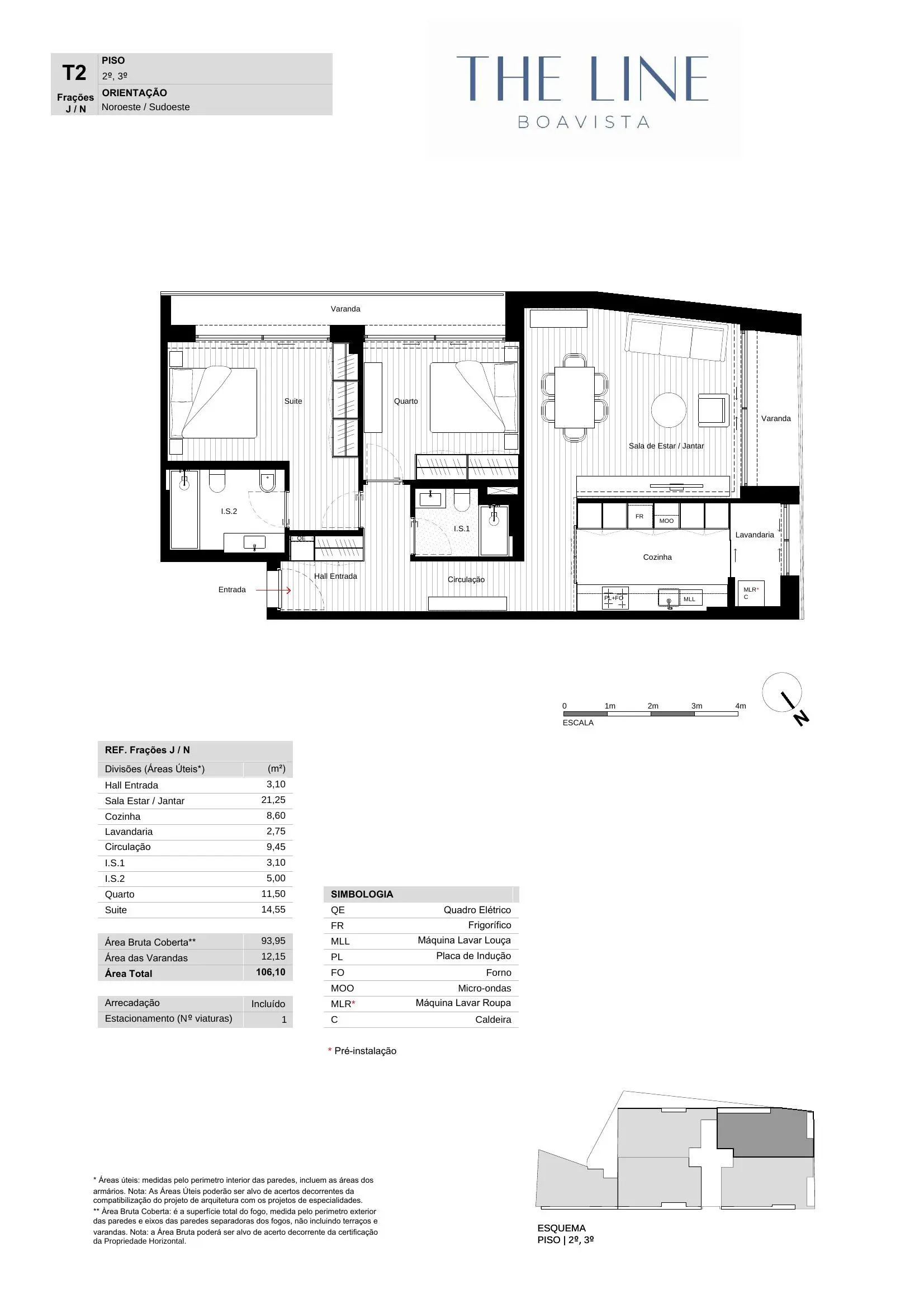 Planta T2 piso 2 e 3 sudeste